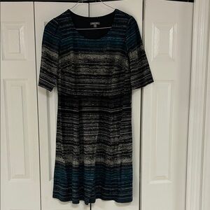 Roz & Ali Black and Blue Striped Midi Dress